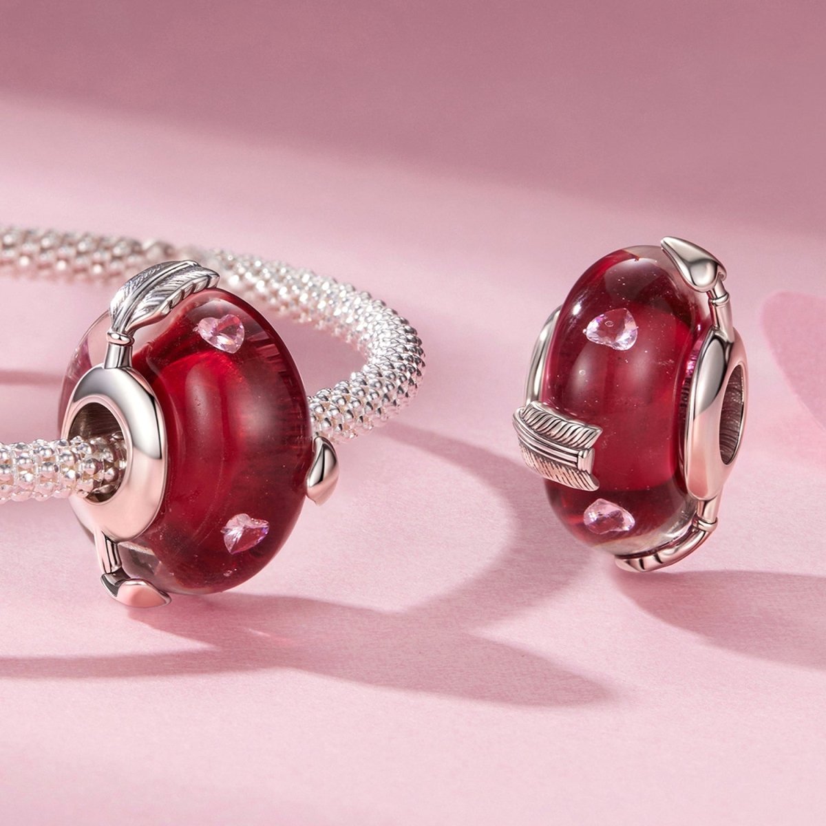 Pangama Jewelry Cupid’s Arrow Red Heart Glass Charm