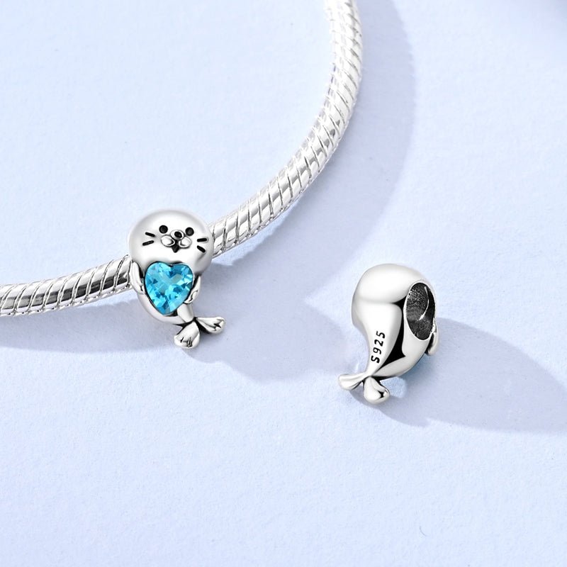 Pangama Jewelry Cute Seal with Blue Heart Charm