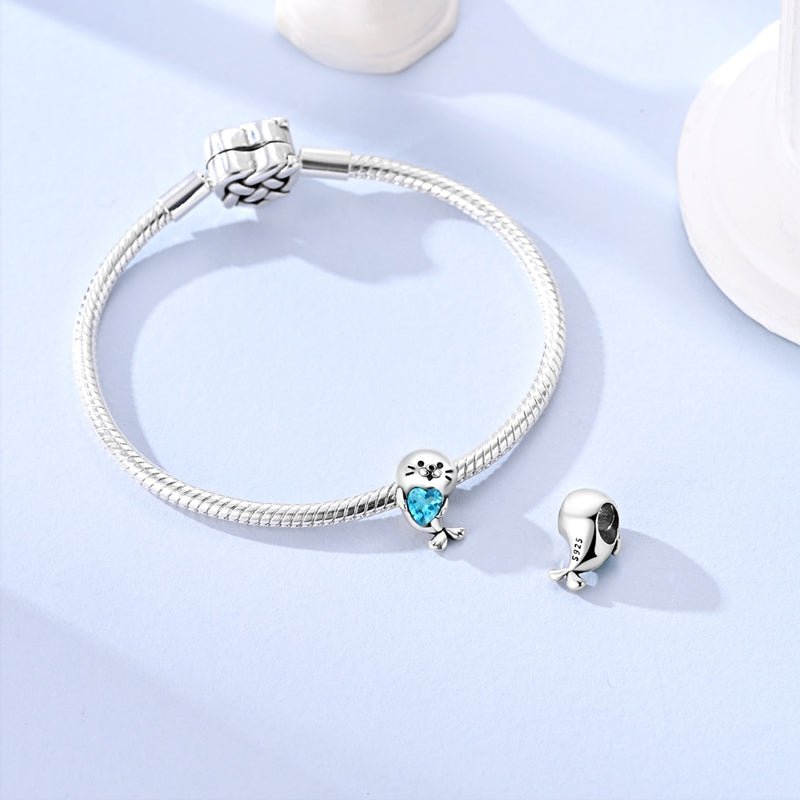 Pangama Jewelry Cute Seal with Blue Heart Charm