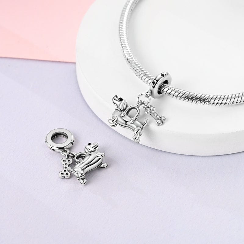 Pangama Jewelry Dachshund & Bone Double Dangle Charm