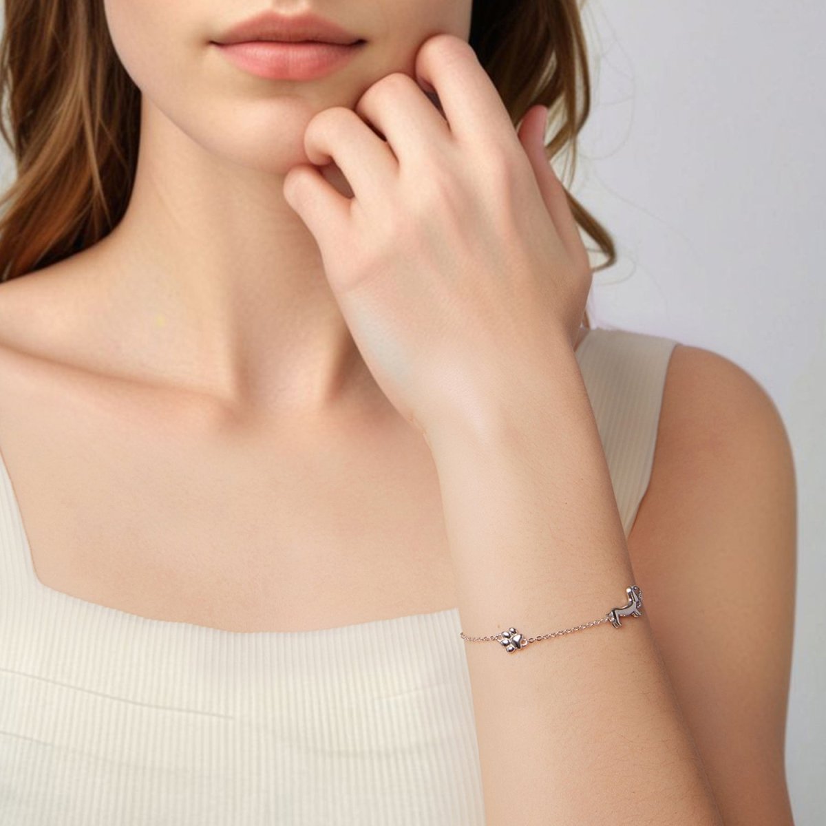 Pangama Jewelry Dachshund & Paw Print Chain Bracelet
