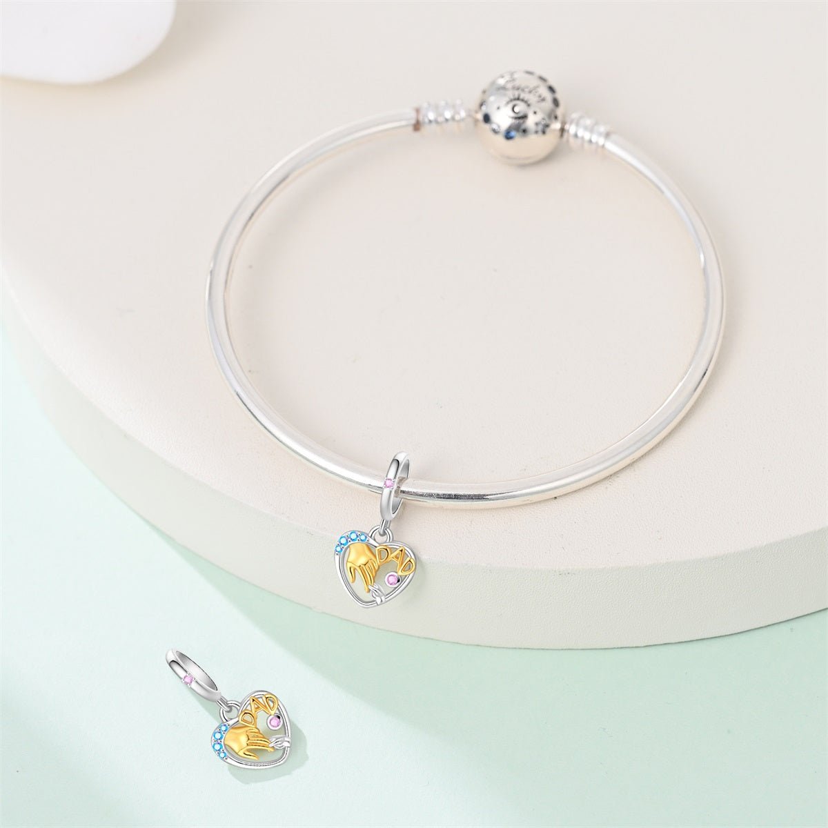 Pangama Jewelry Dad & Child Holding Hands Heart Dangle Charm