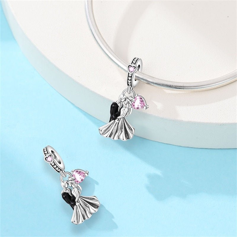 Pangama Jewelry Dancing Couple with Pink Heart Dangle Charm