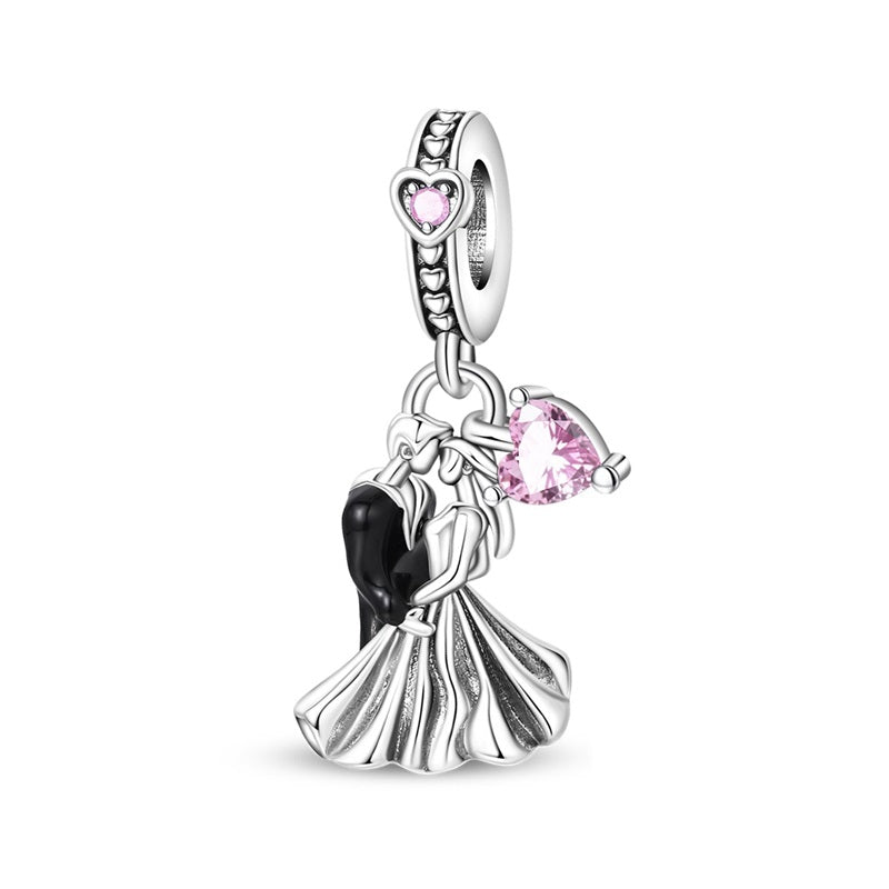 Pangama Jewelry Dancing Couple with Pink Heart Dangle Charm