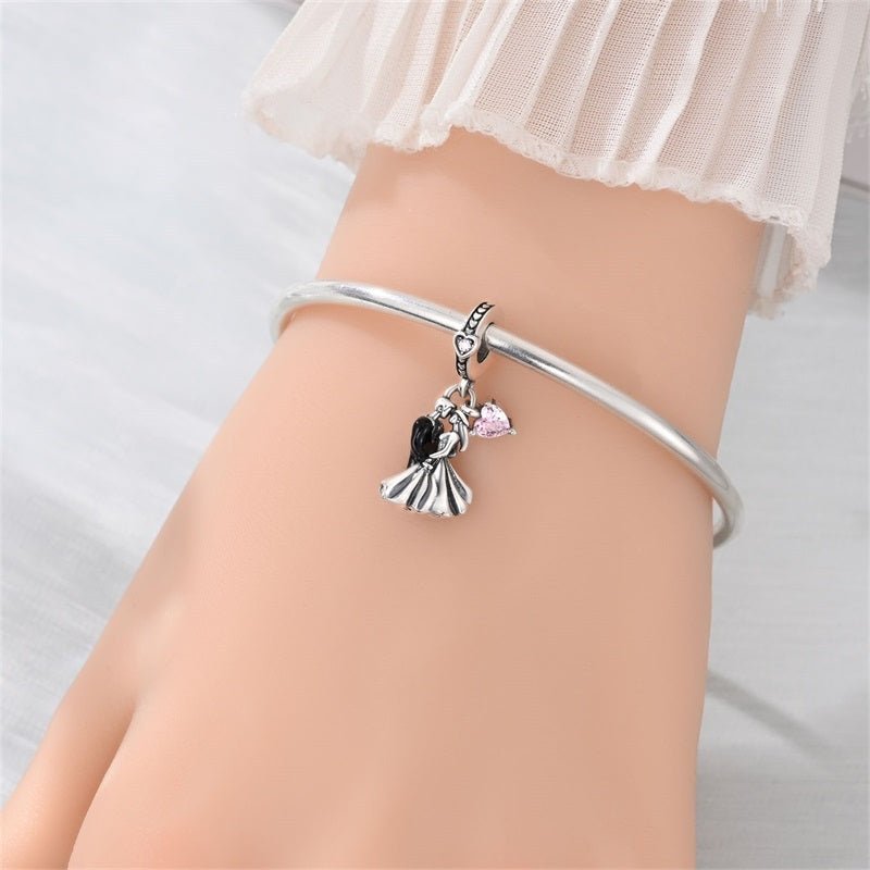 Pangama Jewelry Dancing Couple with Pink Heart Dangle Charm