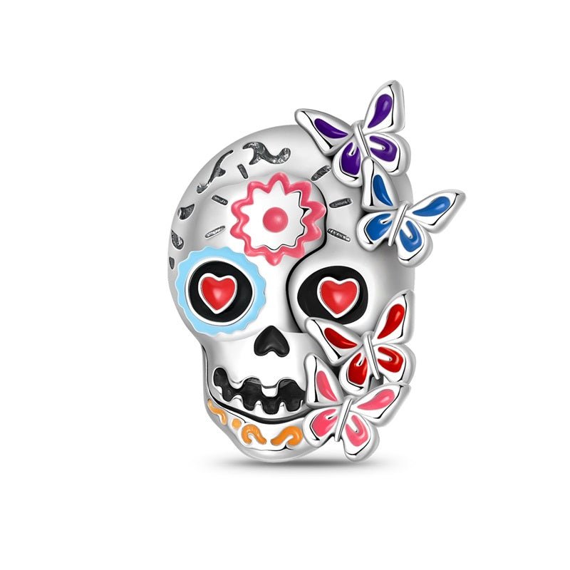 Pangama Jewelry Day of the Dead Sugar Skull with Butterflies Charm