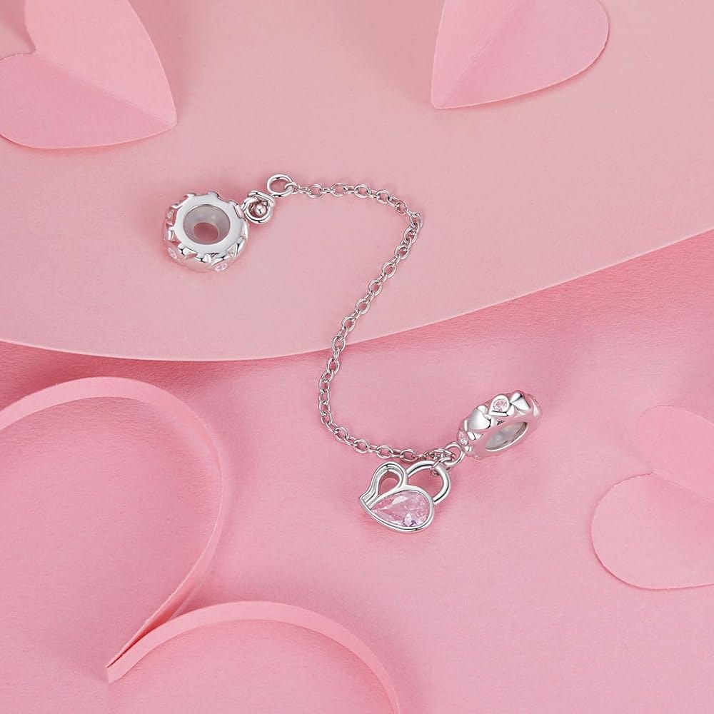 Pangama Jewelry Delicate Pink Crystal Heart Safety Chain Charm