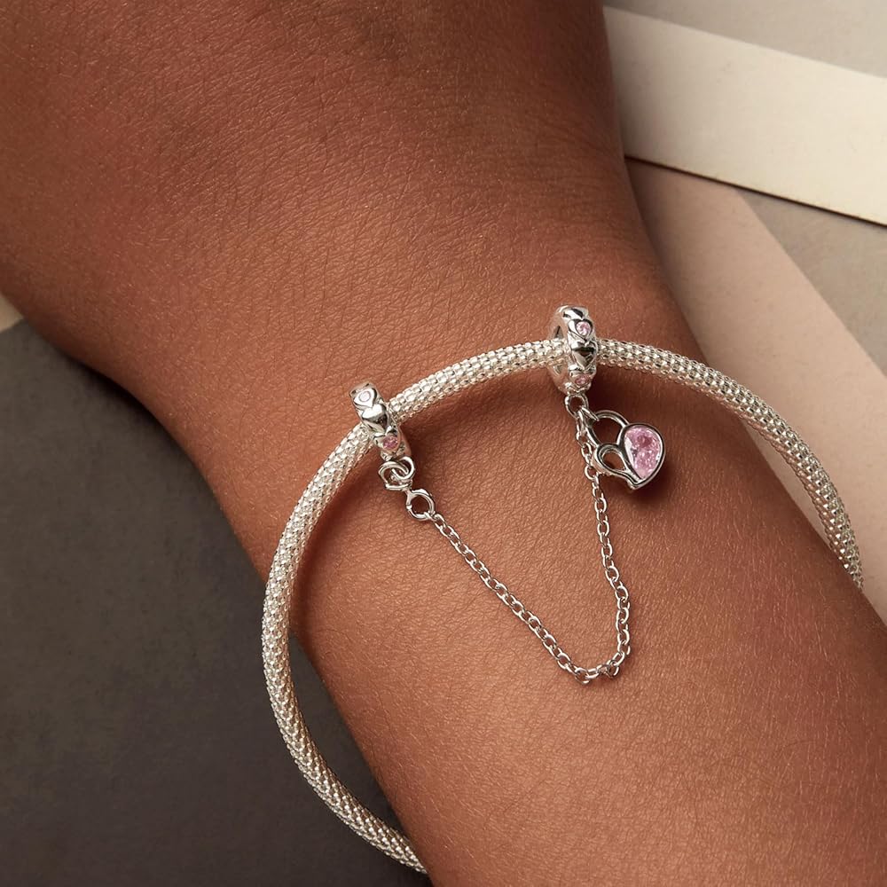 Pangama Jewelry Delicate Pink Crystal Heart Safety Chain Charm