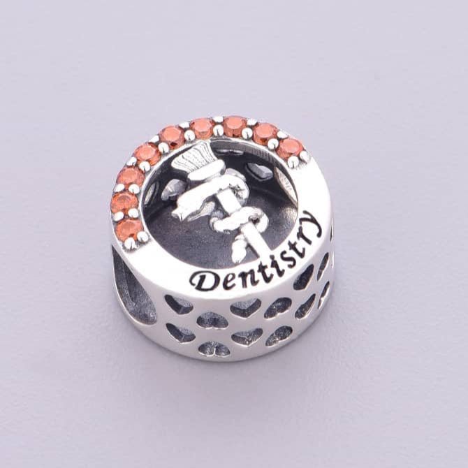 Pangama Jewelry Dentistry Symbol with Red Crystal Charm