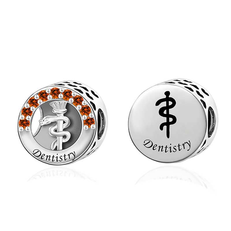 Pangama Jewelry Dentistry Symbol with Red Crystal Charm