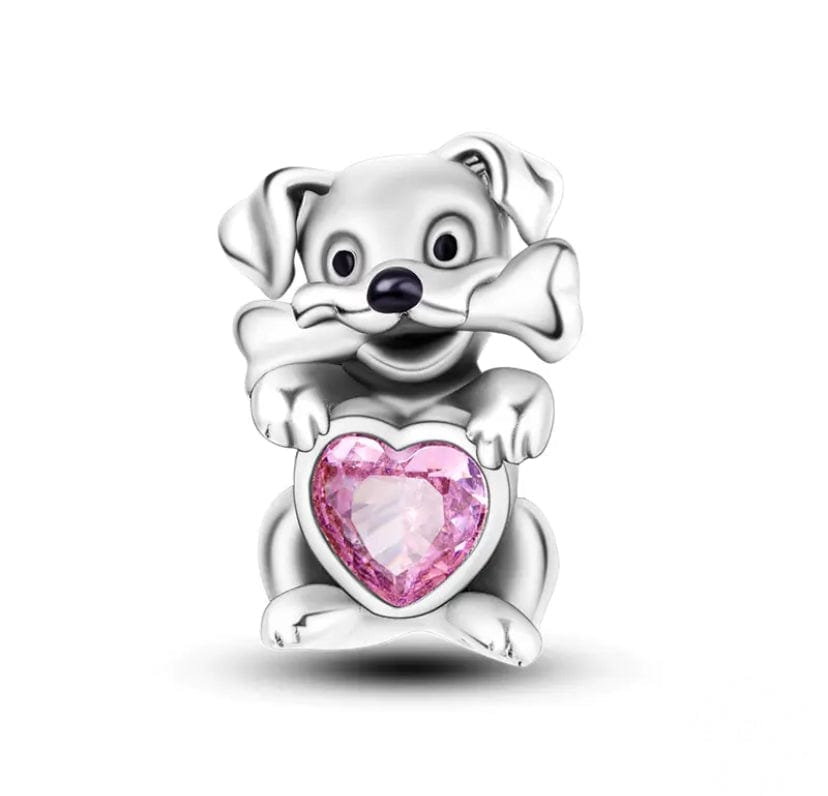 Pangama Jewelry Dog Holding Pink Heart Charm