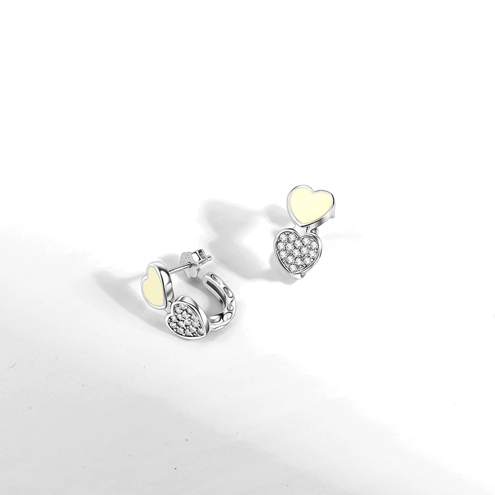 Pangama Jewelry Double Heart Earrings with Yellow Enamel and Crystal Accents