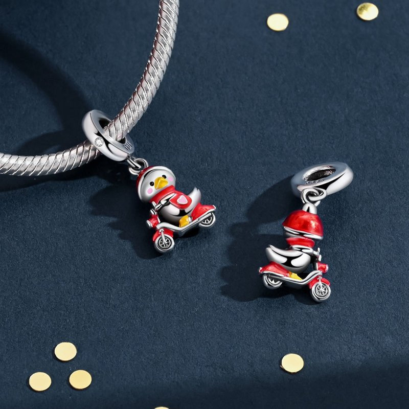 Pangama Jewelry Duck on Scooter with Red Helmet Dangle Charm