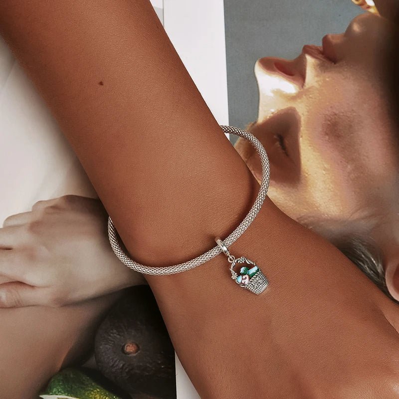 Pangama Jewelry Easter Basket with Colorful Eggs Dangle Charm