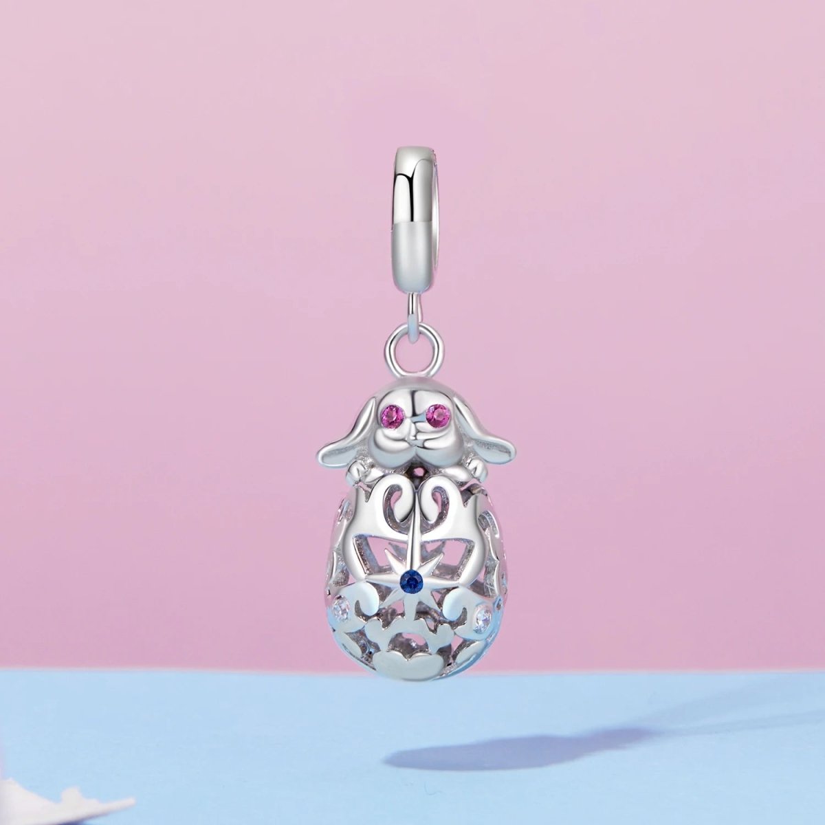 Pangama Jewelry Easter Bunny with Floral Egg Dangle Charm