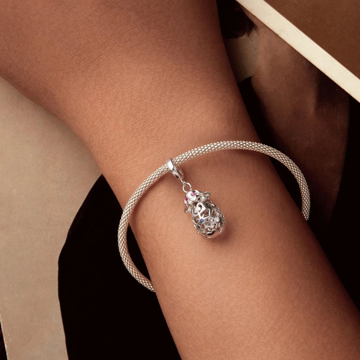 Pangama Jewelry Easter Bunny with Floral Egg Dangle Charm