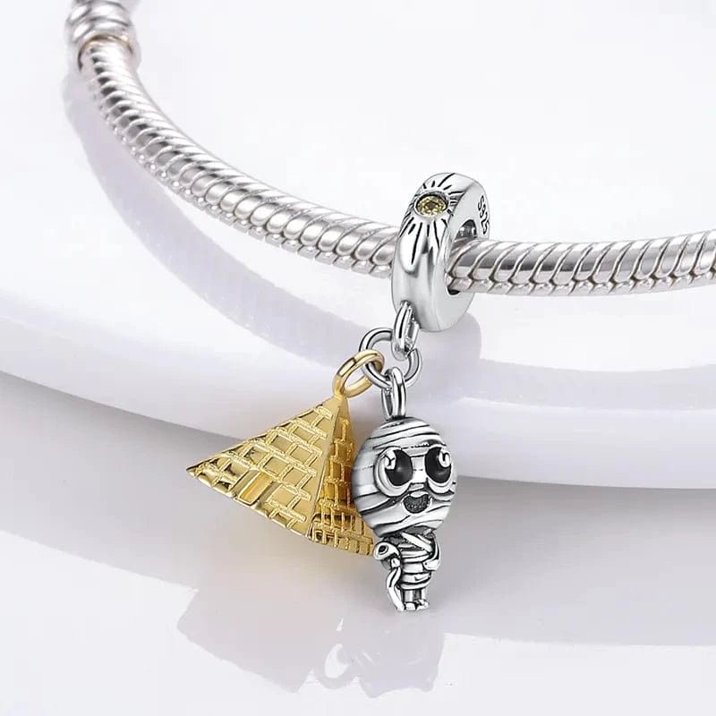 Pangama Jewelry Egypt Pyramid and Pharaoh Mummy Dangle Charm