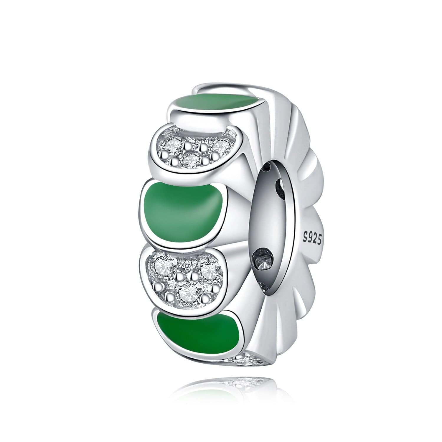 Pangama Jewelry Elegant Green Enamel & Crystal Detailed Sterling Silver Charm