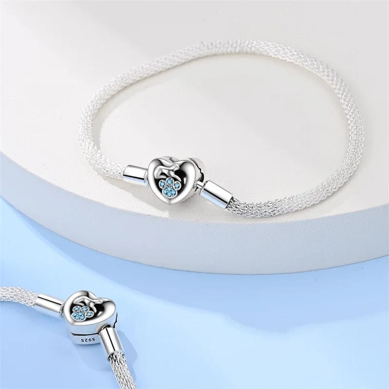 Pangama Jewelry Elegant Heart Clasp Bracelet with Blue Paw Gemstones