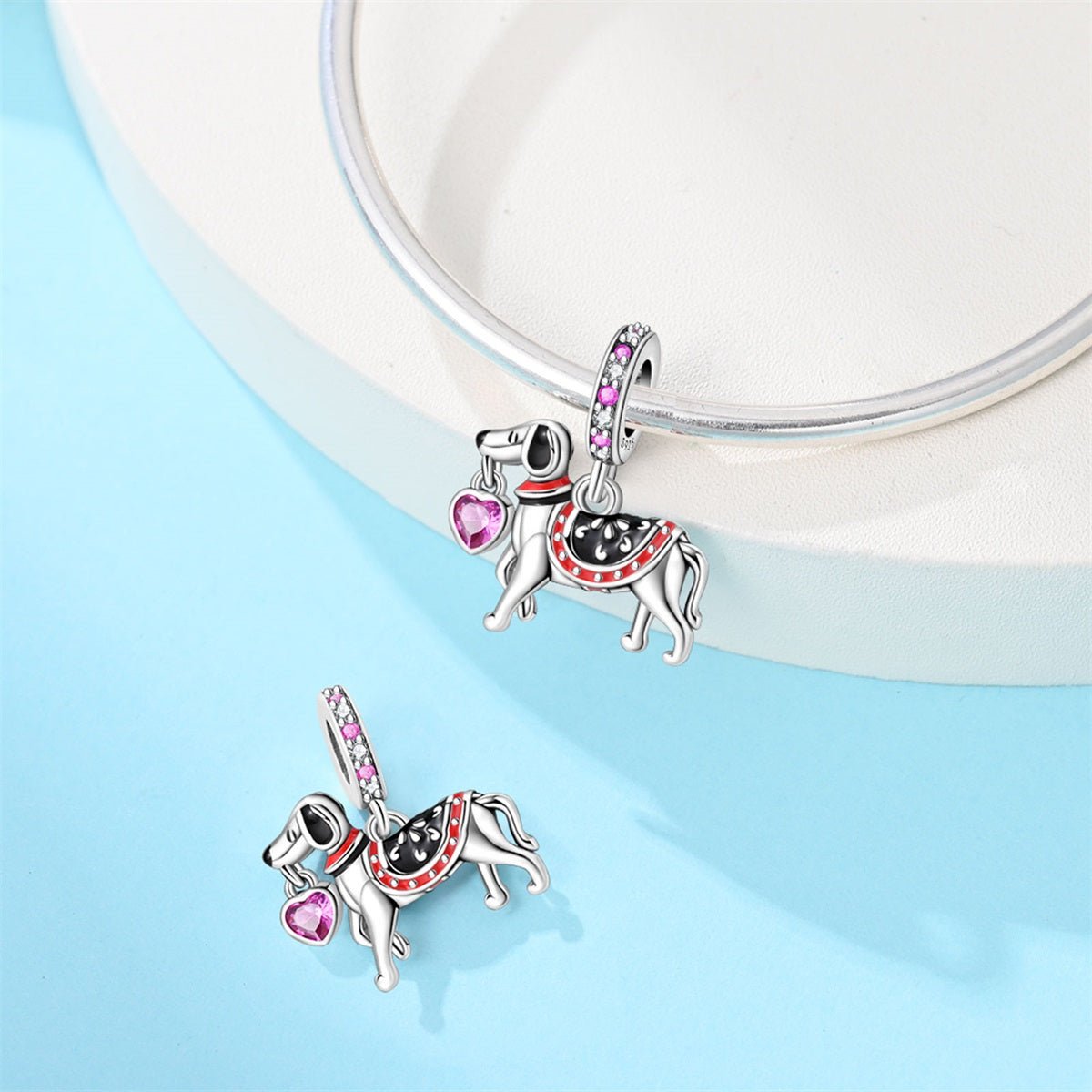 Pangama Jewelry Elegant Hound Dog with Heart Dangle Charm