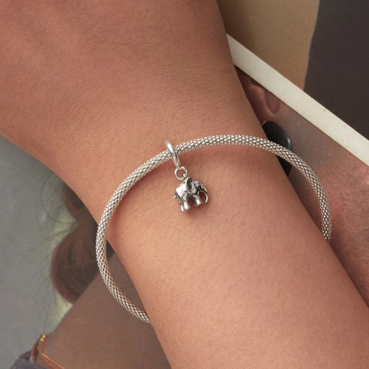 Pangama Jewelry Elephant with Crystal Eye Dangle Charm