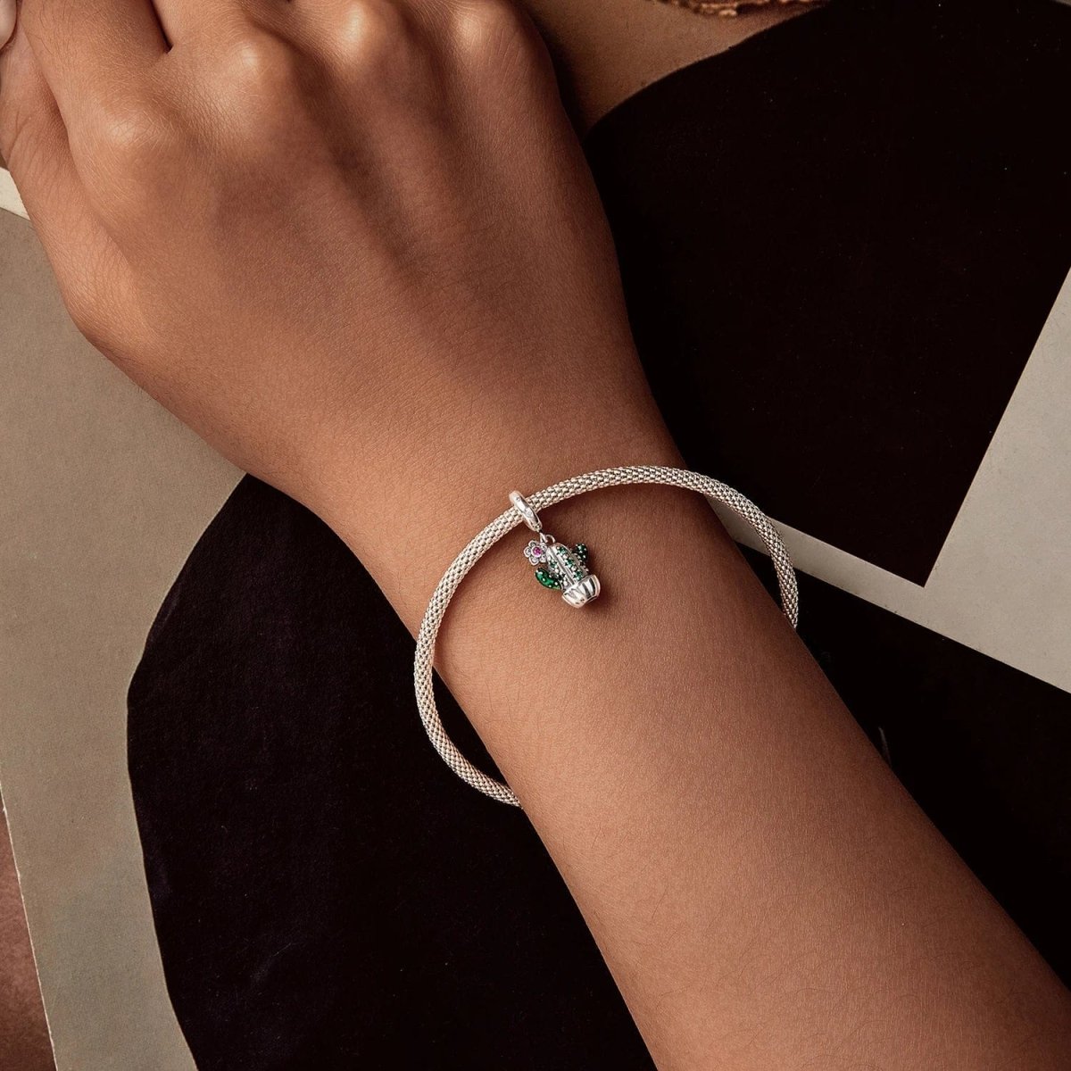 Pangama Jewelry Emerald Blossom Cactus Dangle Charm