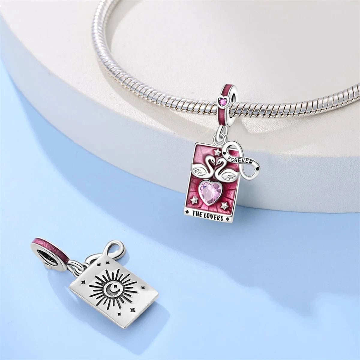 Pangama Jewelry Eternal Love Swan & Infinity Heart Tarot Card Dangle Charm