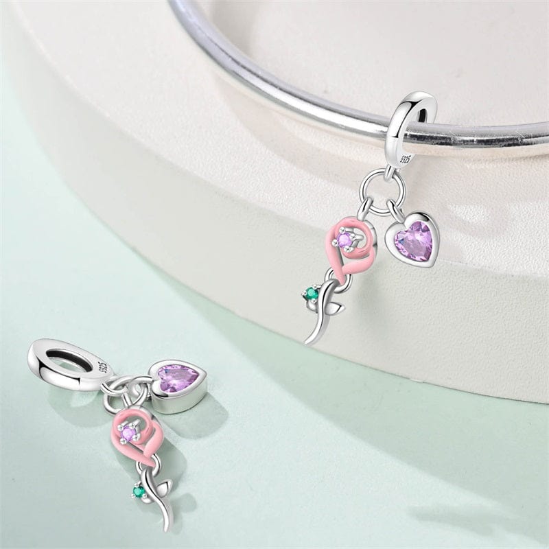 Pangama Jewelry Eternal Rose & Heart Dangle Charm