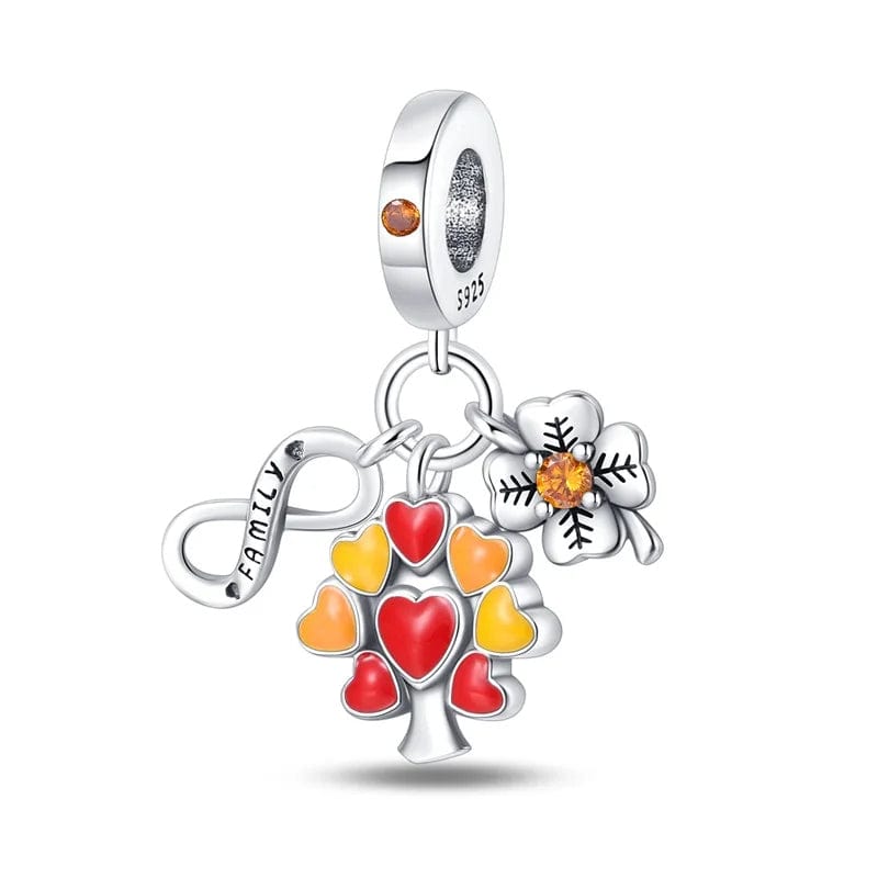Pangama Jewelry Family Love Tree Charm with Heart Leaves and Clover