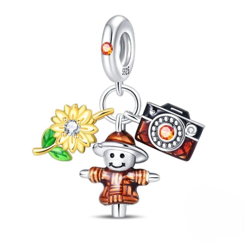 Pangama Jewelry Farm Life Scarecrow, Sunflower, and Camera Charm