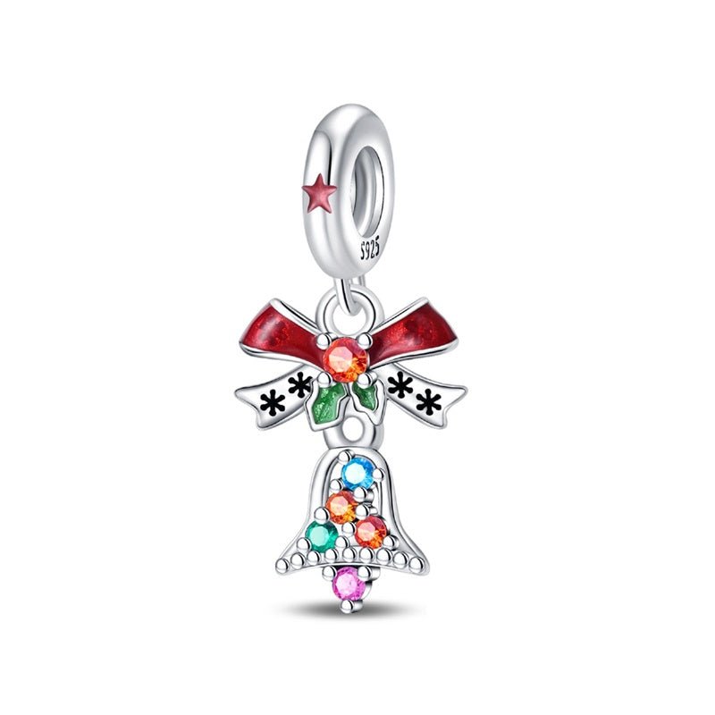 Pangama Jewelry Festive Christmas Bell with Red Bow Dangle Charm