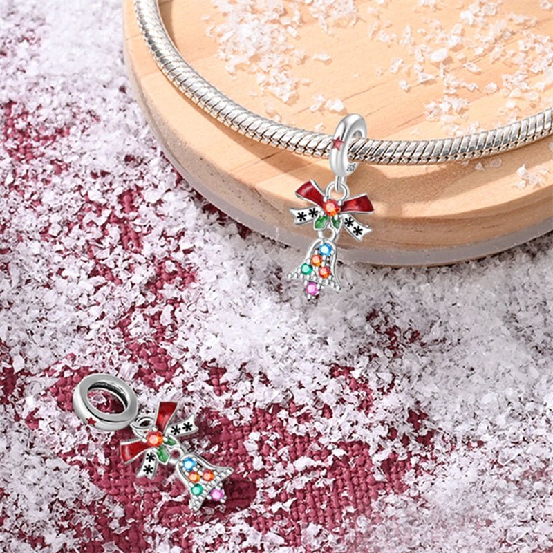 Pangama Jewelry Festive Christmas Bell with Red Bow Dangle Charm