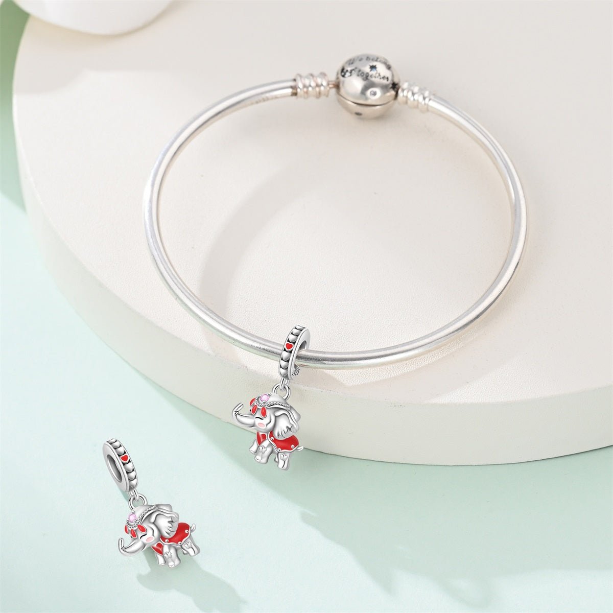 Pangama Jewelry Festive Elephant with Red Accents Dangle Charm