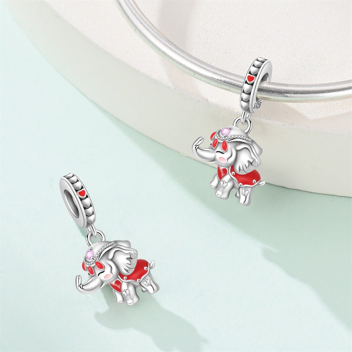 Pangama Jewelry Festive Elephant with Red Accents Dangle Charm