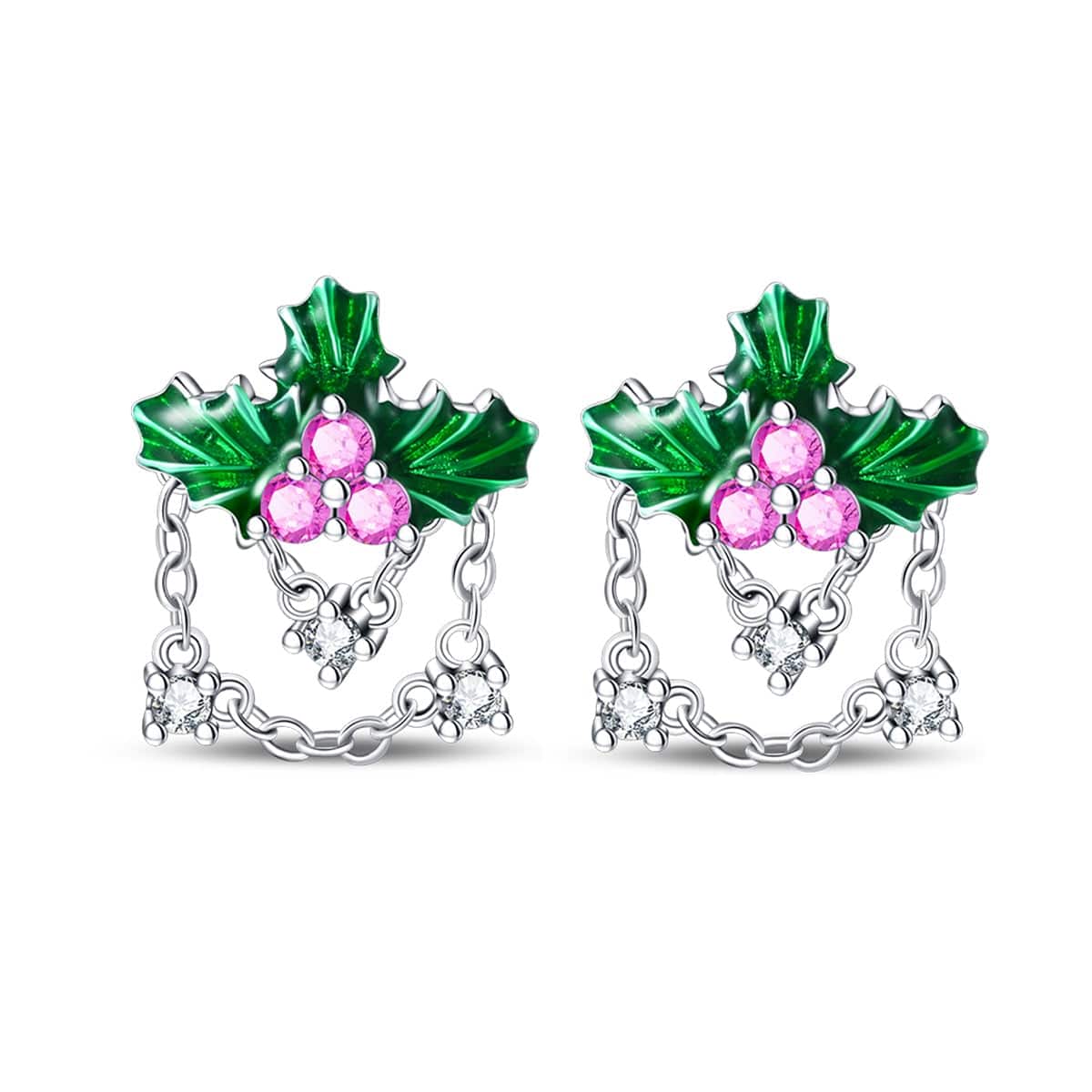 Pangama JewelryFestive Holly Leaf & Berry Chain Earrings