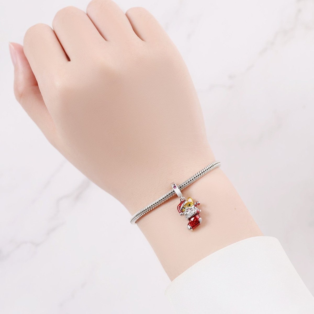 Pangama Jewelry Festive Santa Cat in Stocking Charm