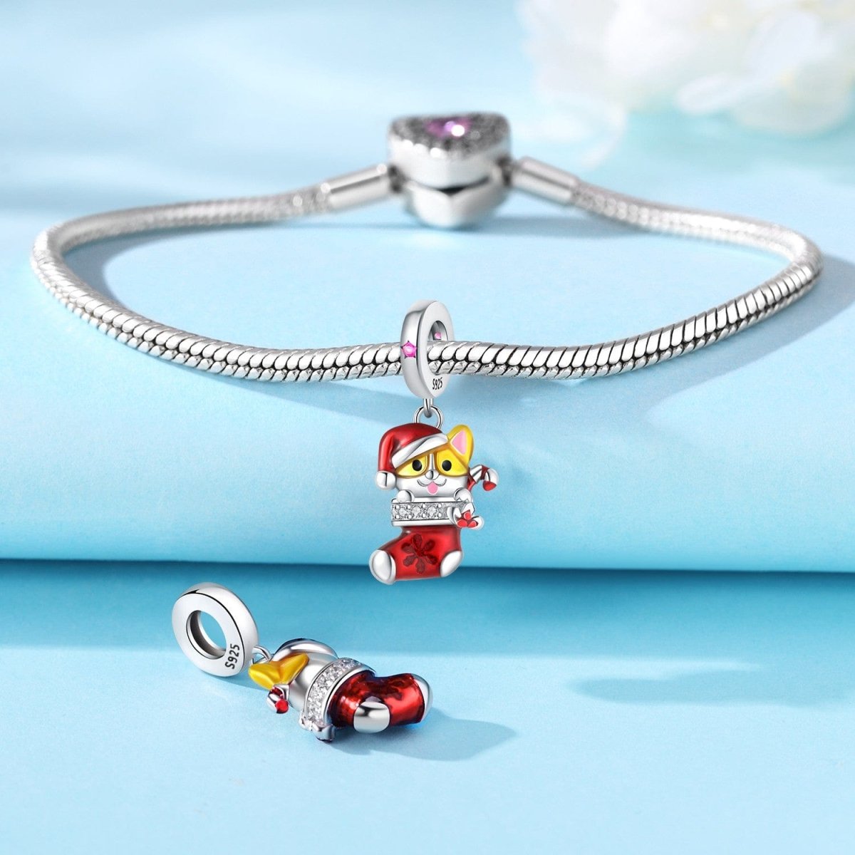 Pangama Jewelry Festive Santa Cat in Stocking Charm