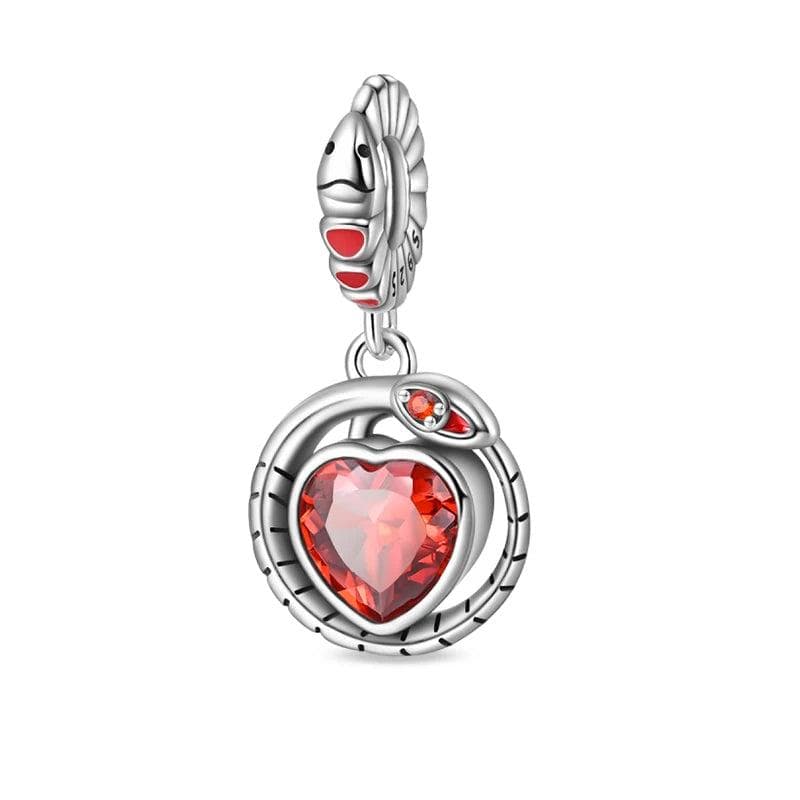 Pangama Jewelry Fiery Heart with Snake Encircle Dangle Charm