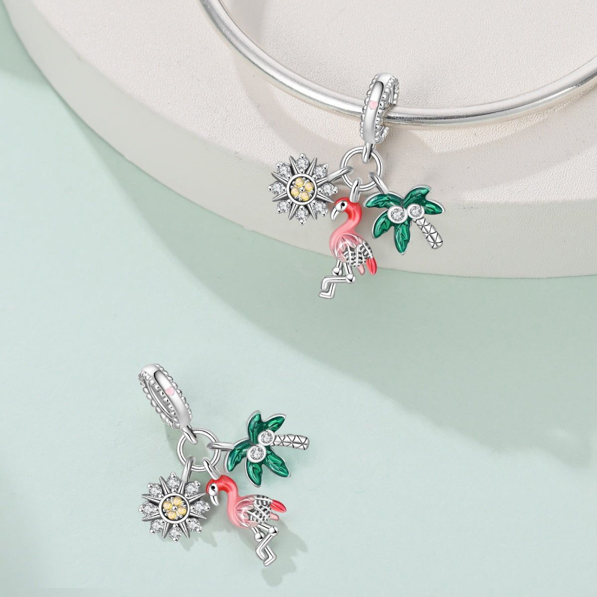 Pangama Jewelry Flamingo, Palm Tree & Sunflower Triple Dangle Charm