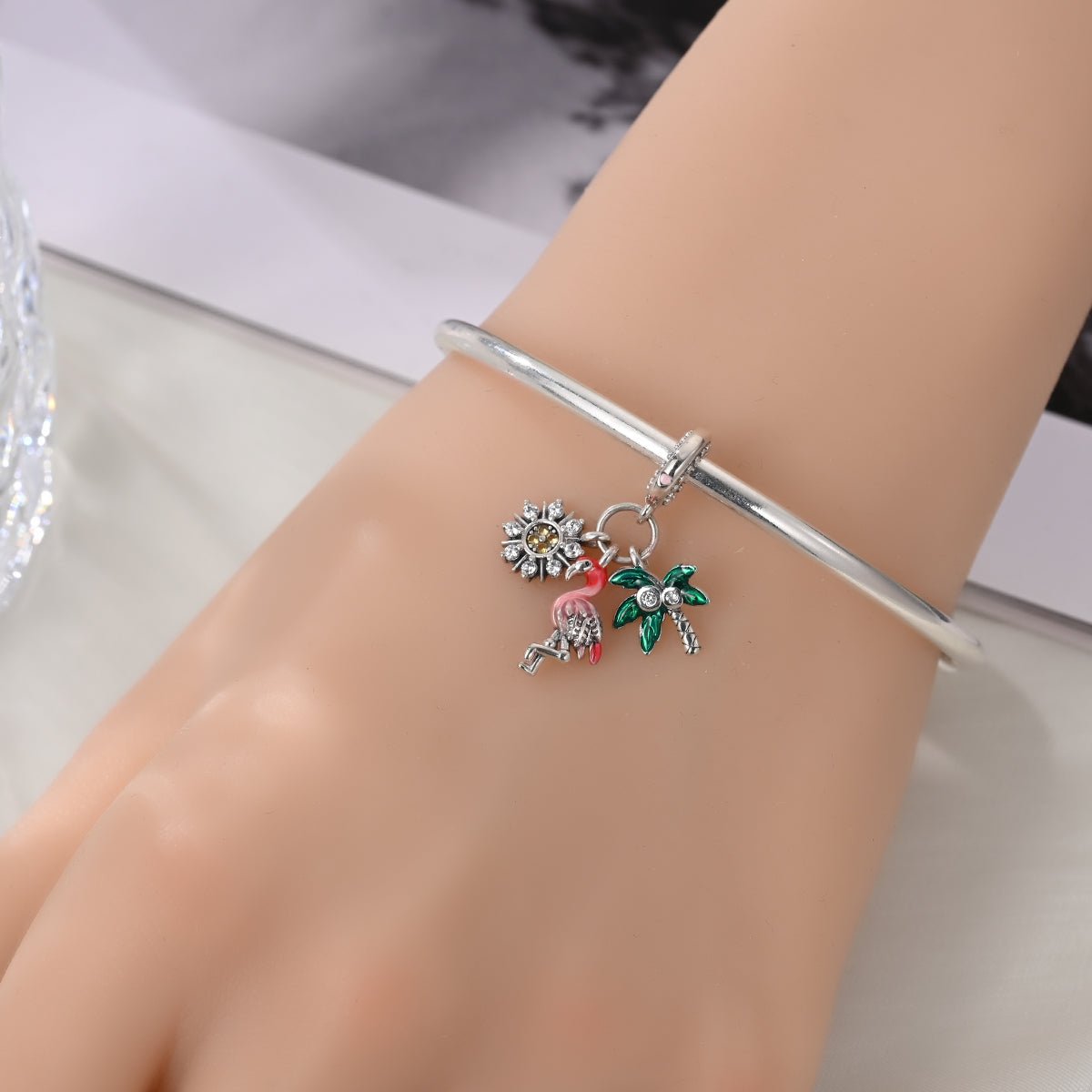 Pangama Jewelry Flamingo, Palm Tree & Sunflower Triple Dangle Charm