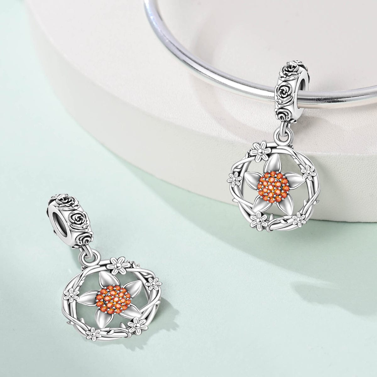 Pangama Jewelry Floral Blossom Wreath Dangle Charm