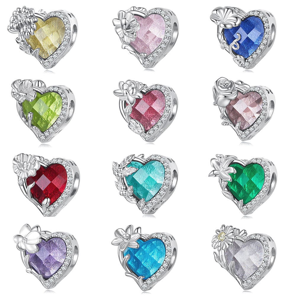 Pangama Jewelry Floral Heart Crystal Birthstone Charms
