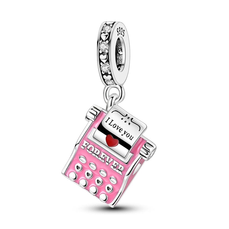 Pangama Jewelry Forever Love Pink Typewriter Dangle Charm