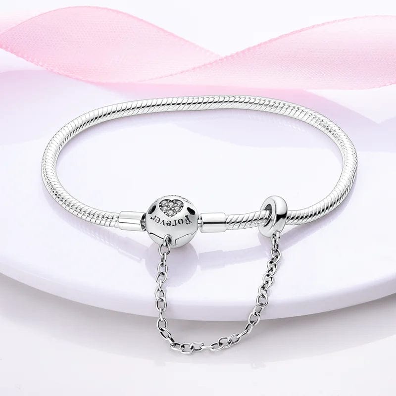 Pangama Jewelry Forever Snake Chain Bracelet with Heart Clasp and Safety Chain