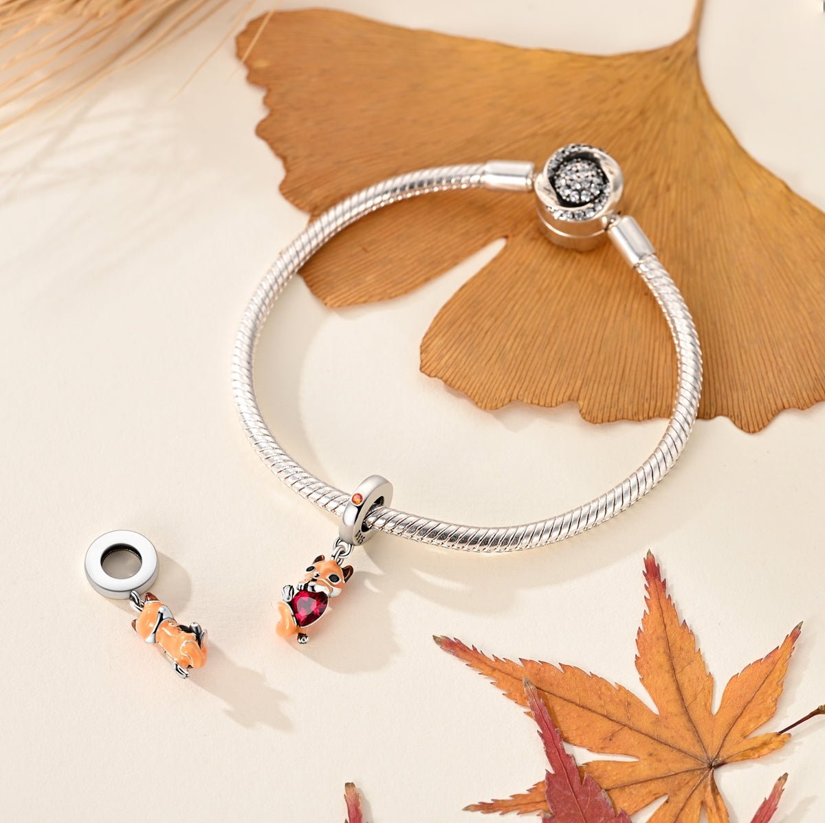 Pangama Jewelry Fox Hugging Red Heart Dangle Charm