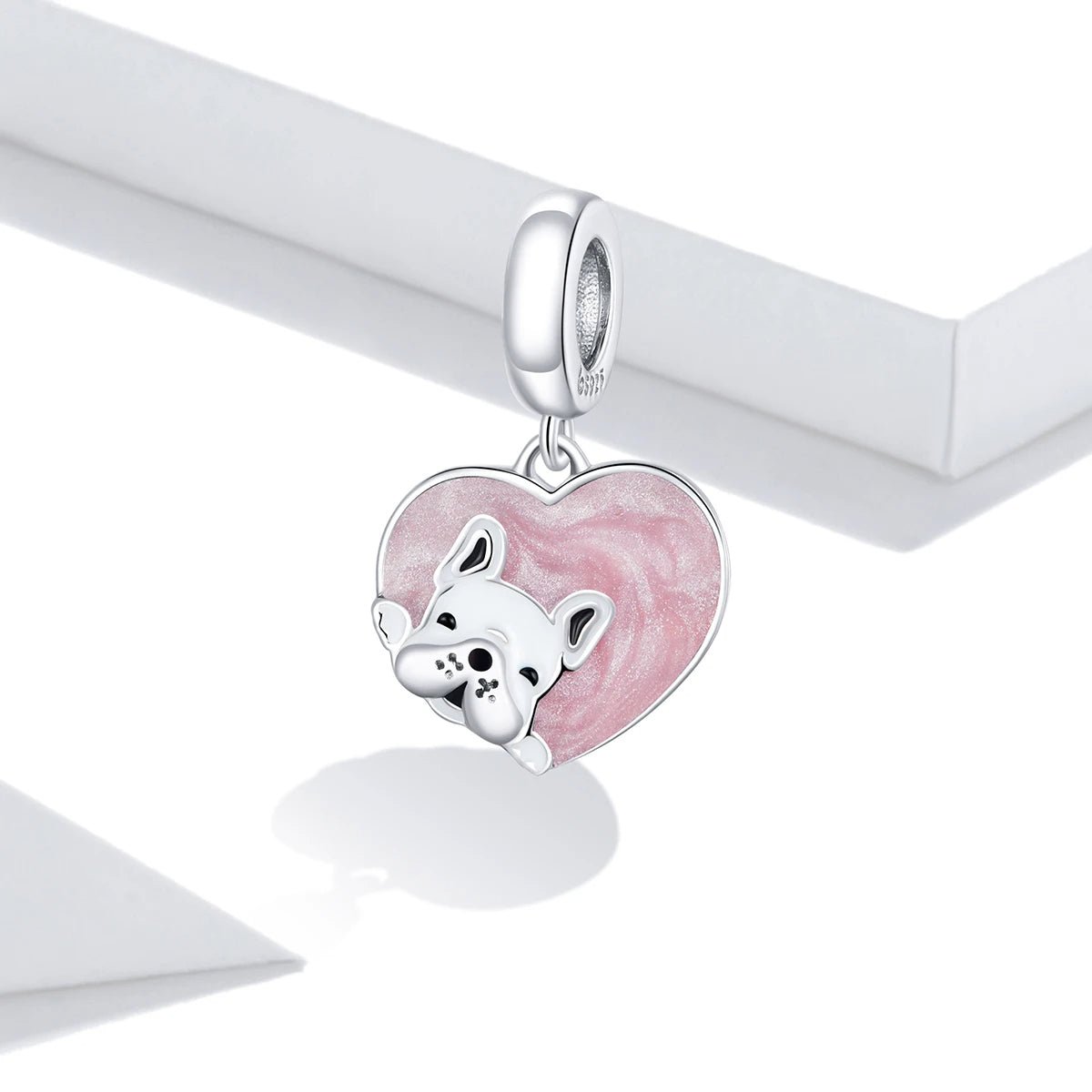 Pangama Jewelry French Bulldog Love Pink Heart Dangle Charm
