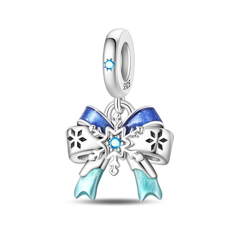 Pangama Jewelry Frosty Snowflake & Bow Winter Dangle Charm
