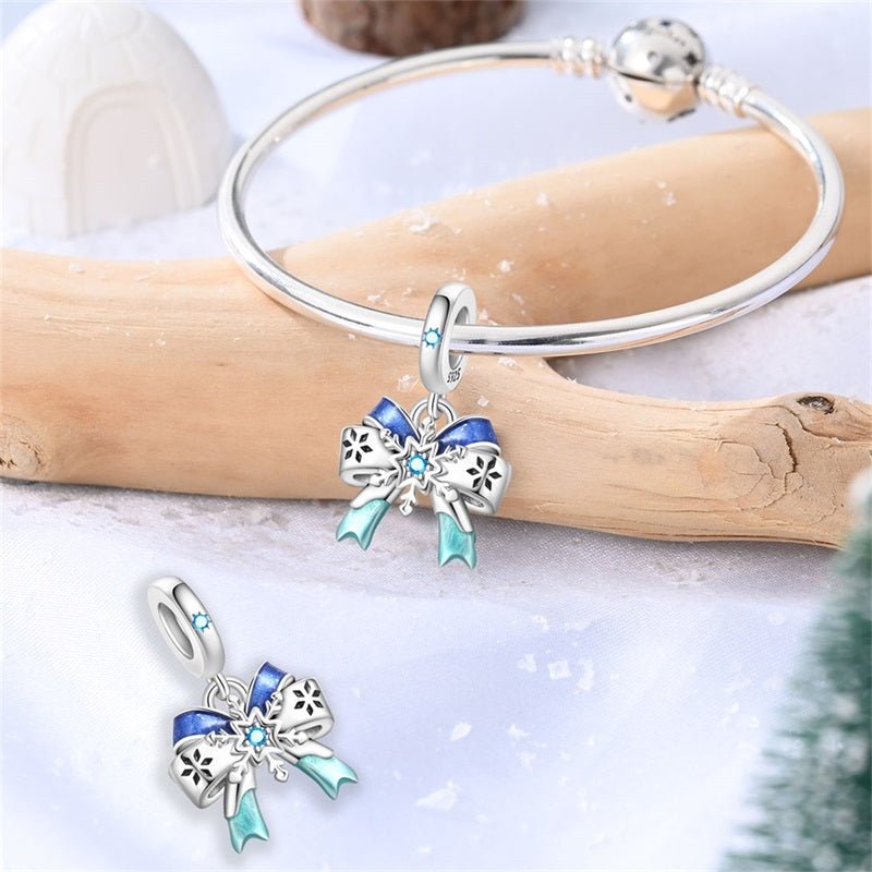 Pangama Jewelry Frosty Snowflake & Bow Winter Dangle Charm