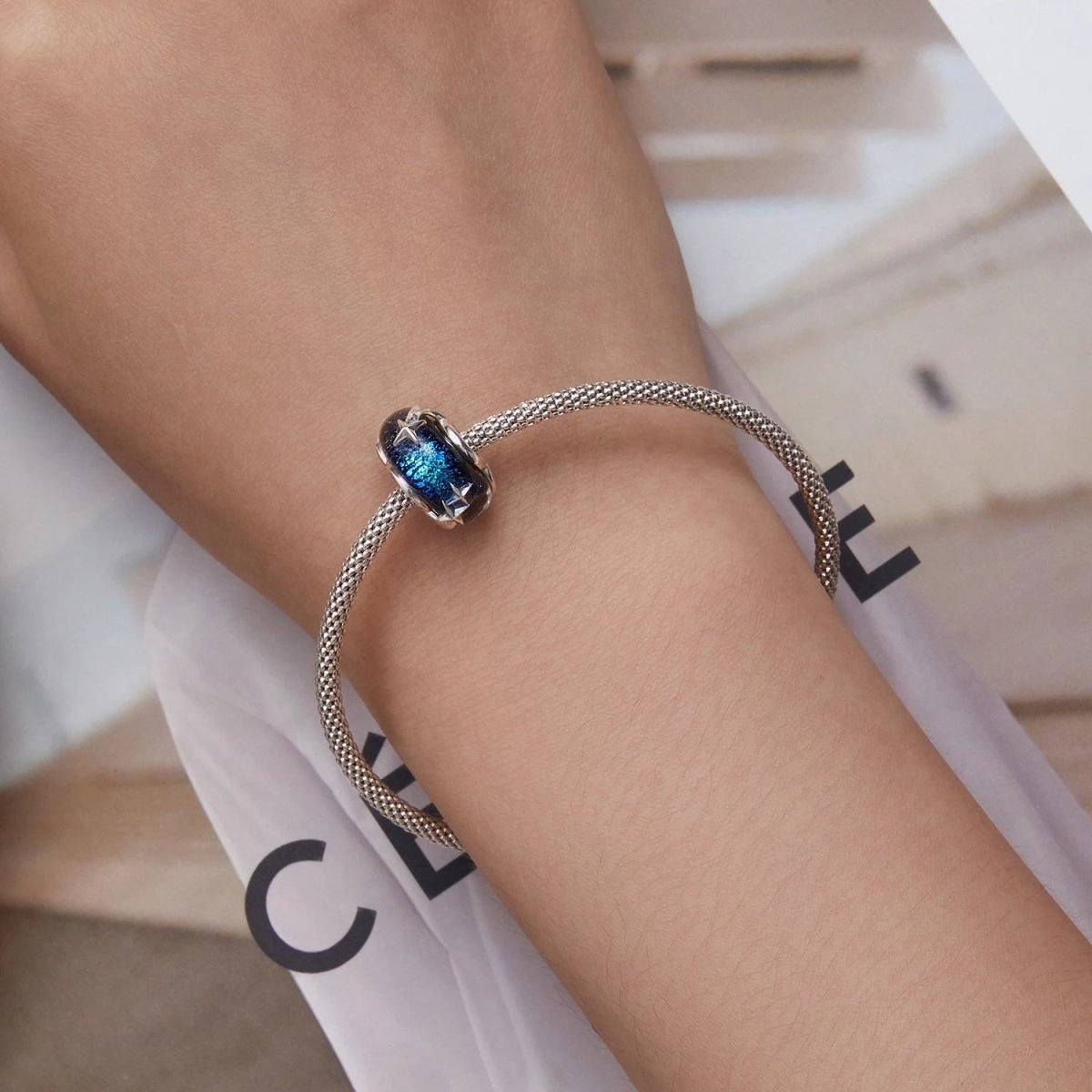 Pangama Jewelry Galaxy Blue & Star Murano Charm