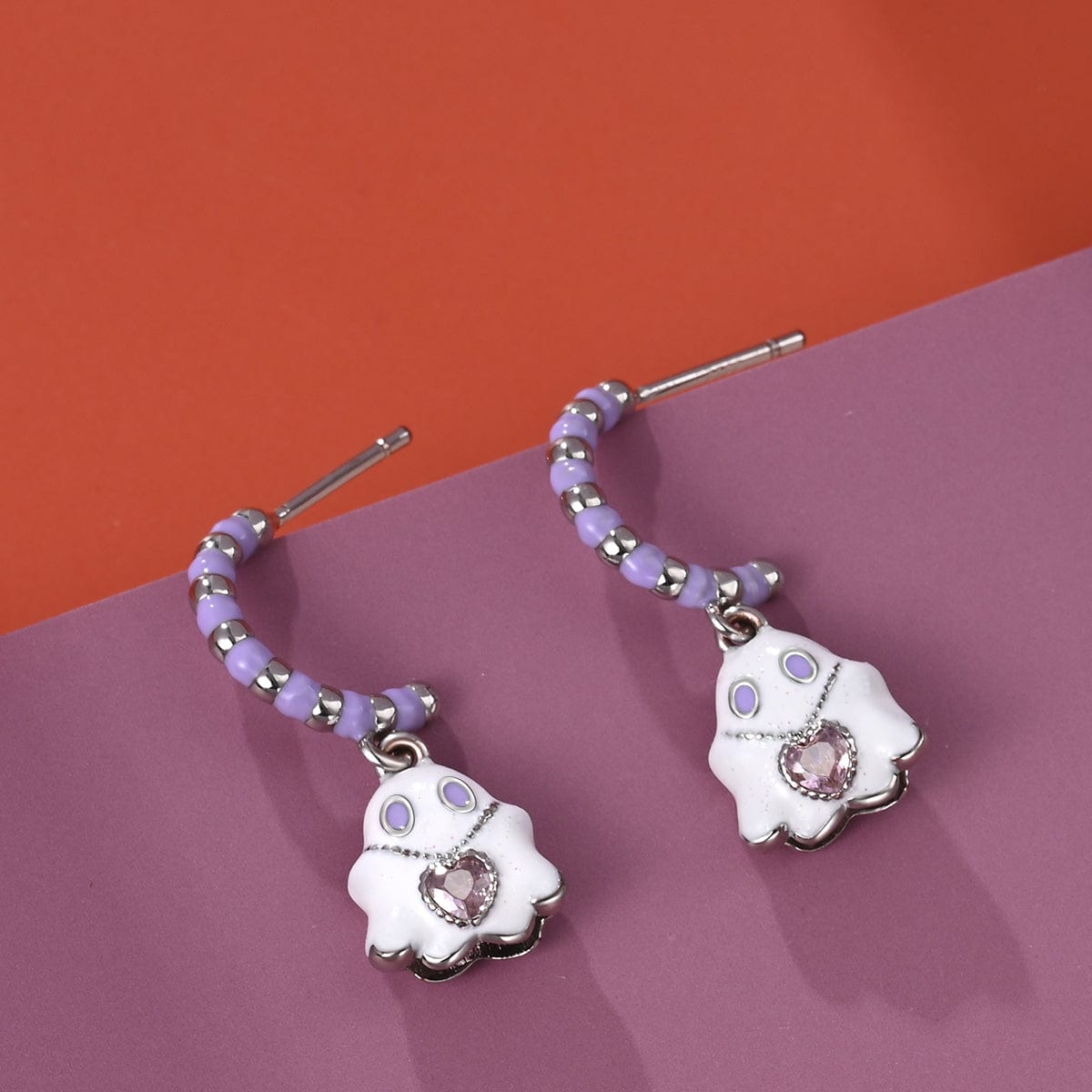 Pangama Jewelry Ghost Hoop Earrings with Heart Gemstone